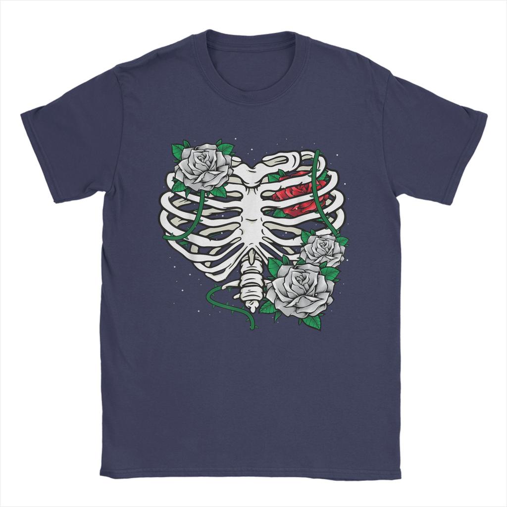 Skeleton Rib Cage With Flowers Halloween XRay Skeleton Candy T Shirt Summer Y2K Funny T Shirts Cotton Tee Shirt For Men Tees