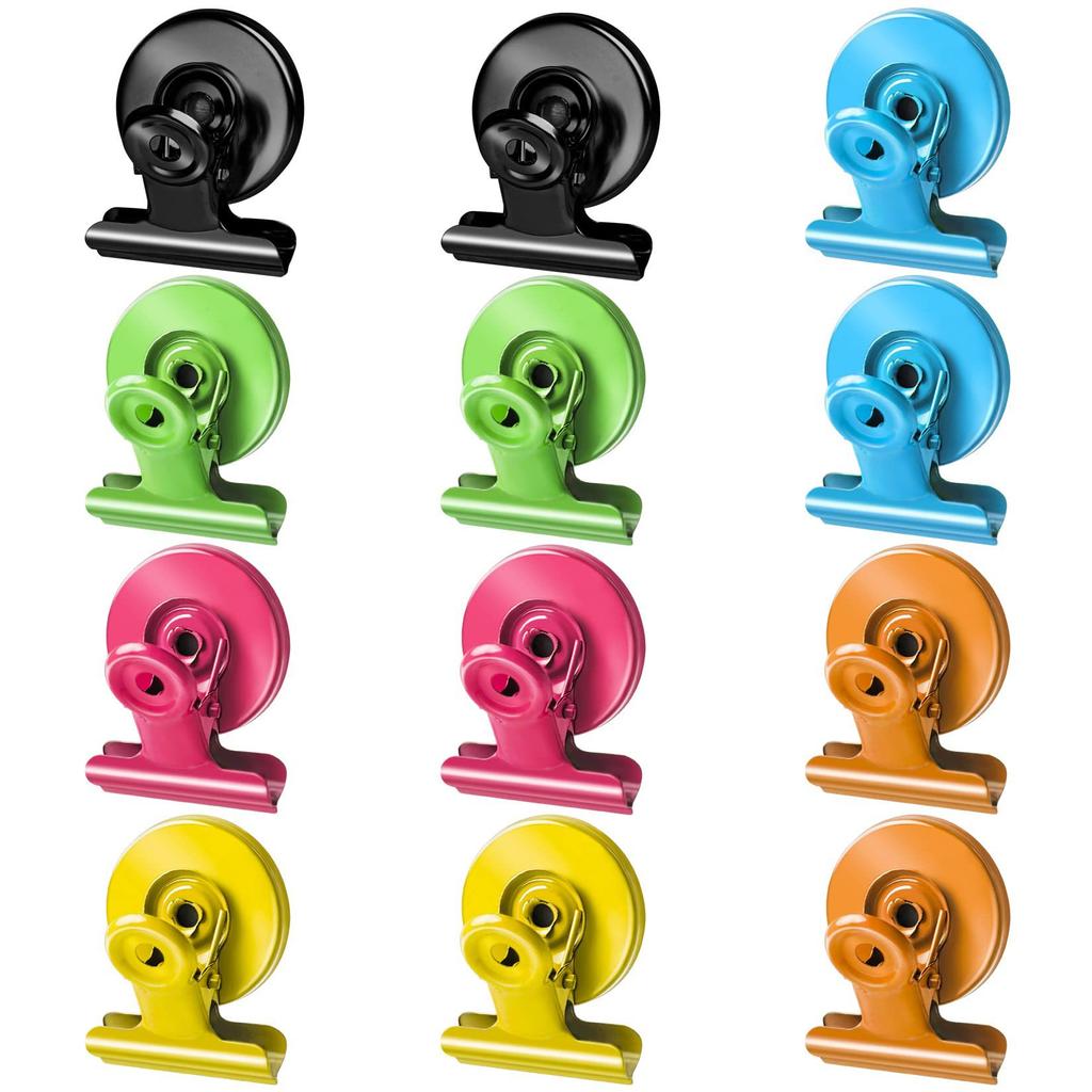 12-Pack Colorful Magnetic Clips with Anti-Scratch Sticky Pads, Refrigerator and Whiteboard Magnets for Home, Kitchen and Office