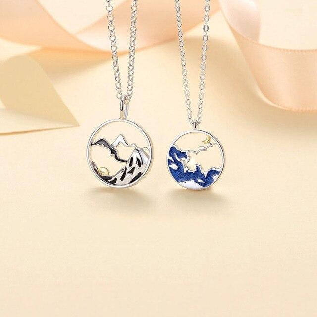 

Модна пара S925, посріблена епоксидна смола, порожниста гірська морська підвіска, персоналізоване намисто, подарунок на річницю до Дня святого Валентина 45cm