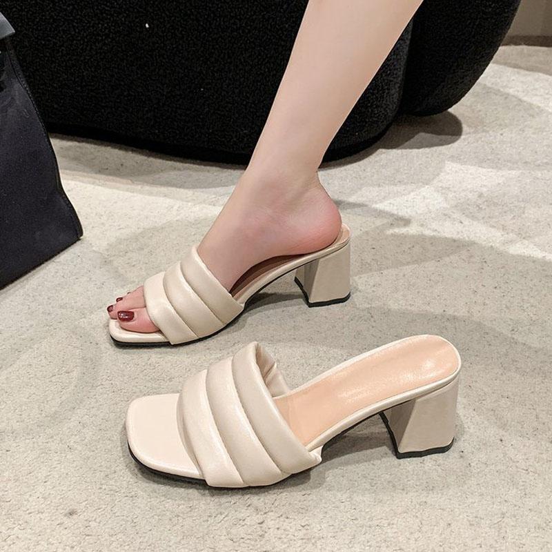 New Fashion Summer Female Sandals Sexy Ladies High Heels Square Open Toe Shoes Women Sandals Outside Slippers Size 35-42 WSH5081