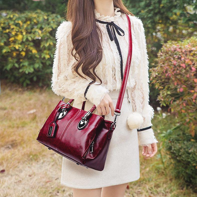 Women Shoulder Bag New Retro Bag Oil Wax PU Leather Handbag Shoulder Crossbody Bag