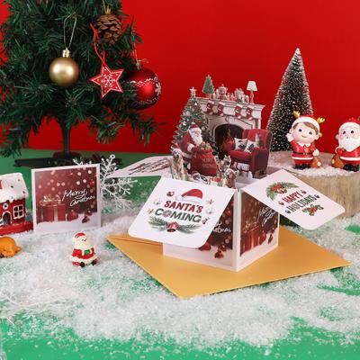 Vánoční 3D vyskakovací přání Santa přijíždí Sváteční dárková karta pro ženy Muže Děti Manžela Manželku Mamu Tátu Dceru