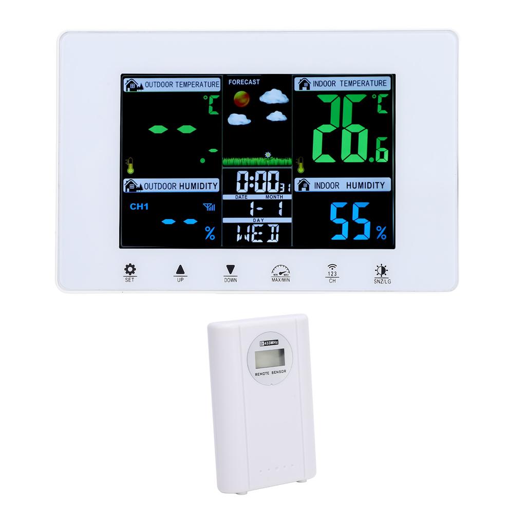 Meteorological Clock Color LCD Display Digital Weather Thermometer with Atomic Clock for Garage