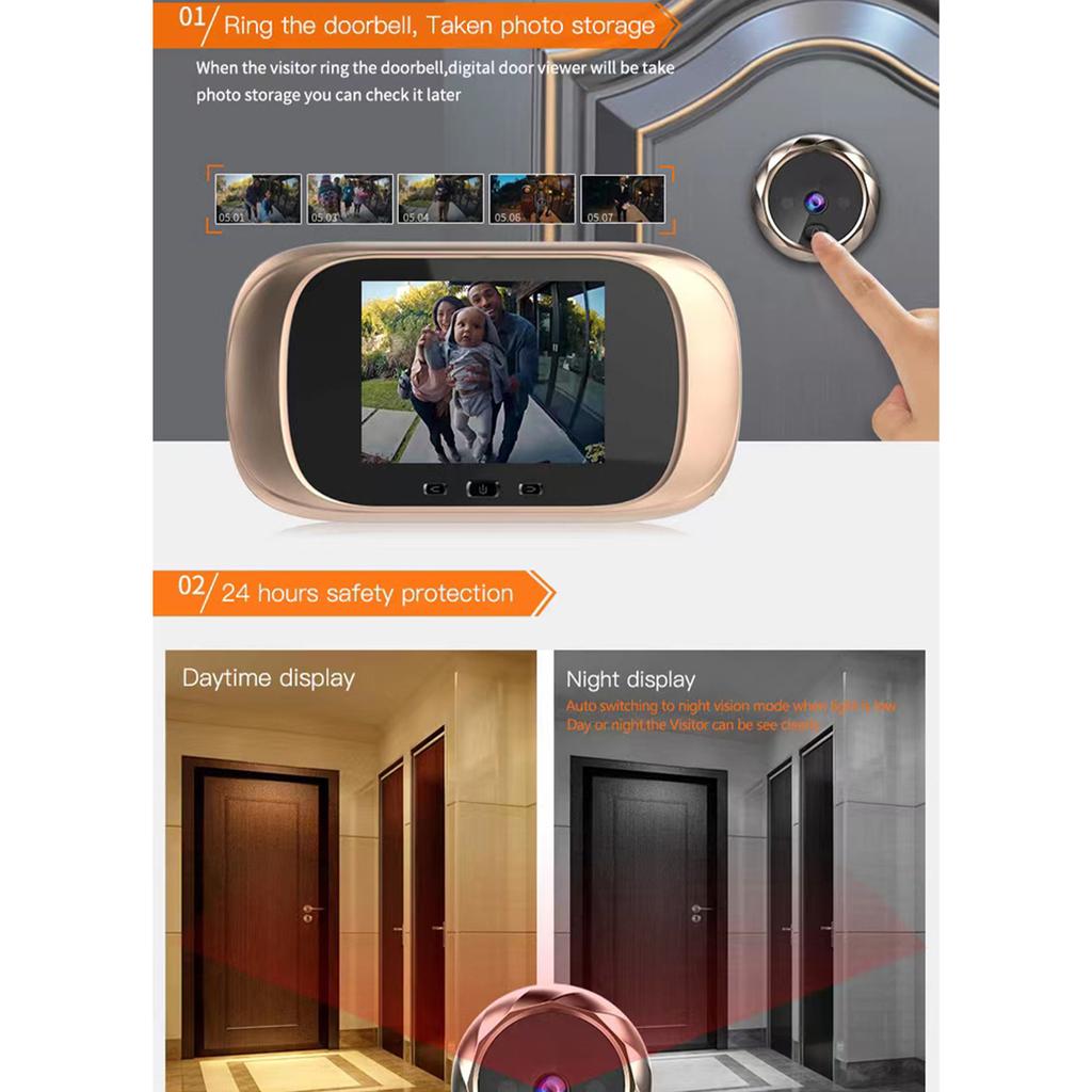 2.8 Inch Night Vision Video Doorbell with Built-in Memory Photo Taking Loop Storage Digital Electronic Cat Eye Installation and Dry Battery Power