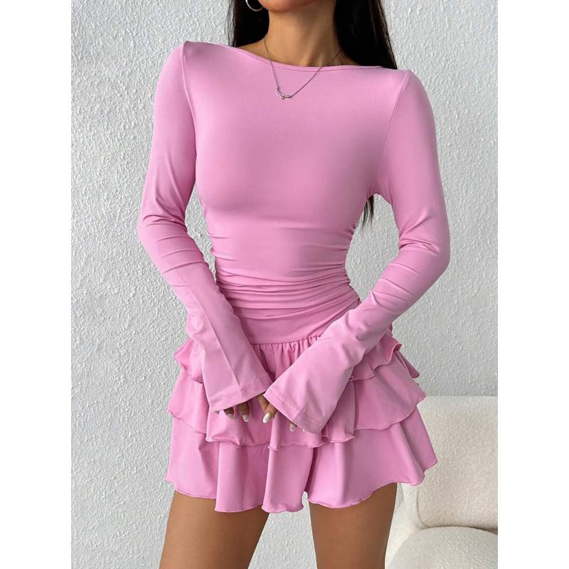 Neues Damen Herbst Winter Einfarbiges Schlankes Elegantes Langarmkleid Mit Hochwertigem Gefühl