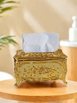 1 Stück gold floraler europäischer Stil wunderschöne Taschentuchbox, verwendet für einfache und luxuriöse Nachttisch-Papierbox-Aufbewahrung in der Heimdekoration