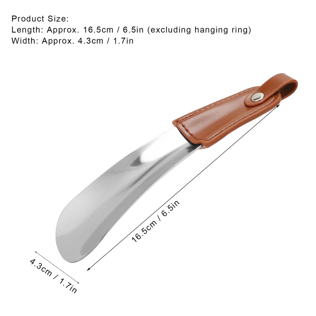 Professional Stainless Steel Shoe Horn Travel Portable Shoehorn with PU Leather Handle
