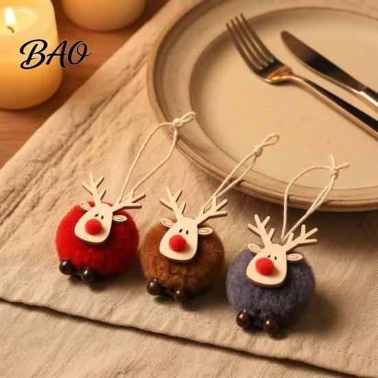 Cute Deer Hanging Decorations for Holiday Christmas Felt Elk Ornaments, Fuzzy Pom Reindeer Handmade Plush Tree Decor Pendant, Party Winter Decoration