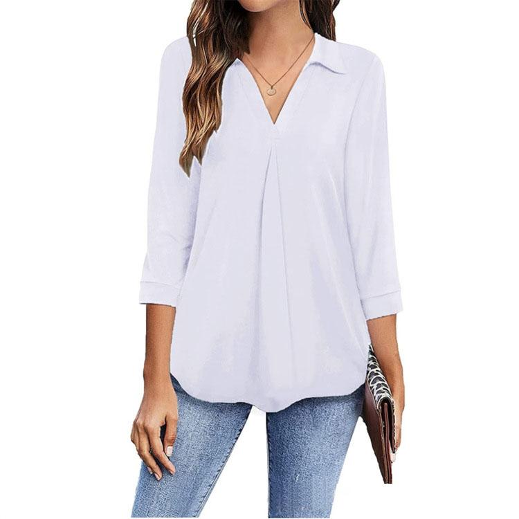 Buy Fashion Women Summer Casual V-Neck Long Sleeve Chiffon T Shirt ...