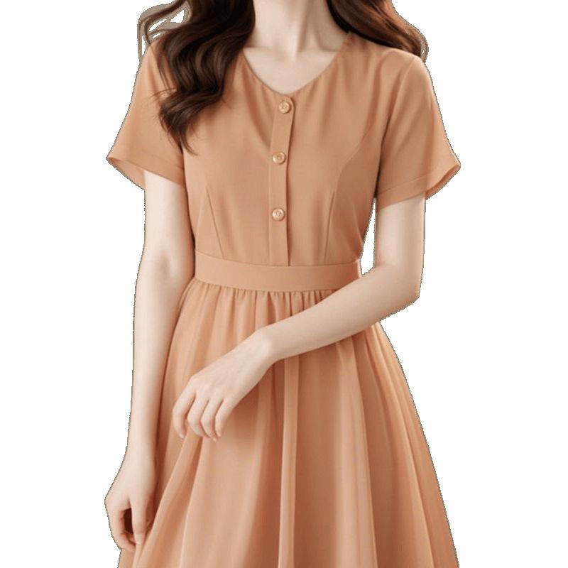 Korean Atmosphere, Formal Settings, Small Person, High-end Temperament, Simple and Generous Color Dress, Women's Summer