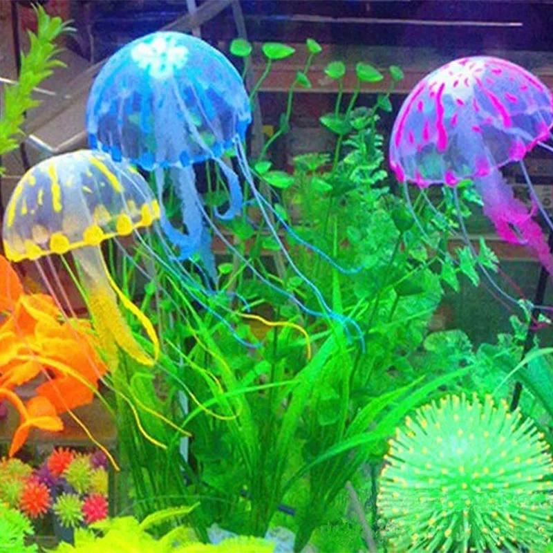 Aquarium Artificial Luminous Lionfish Fish Tank Aquatic Landscape Silicone Jellyfish Fish Glow In Dark Underwater Ornament