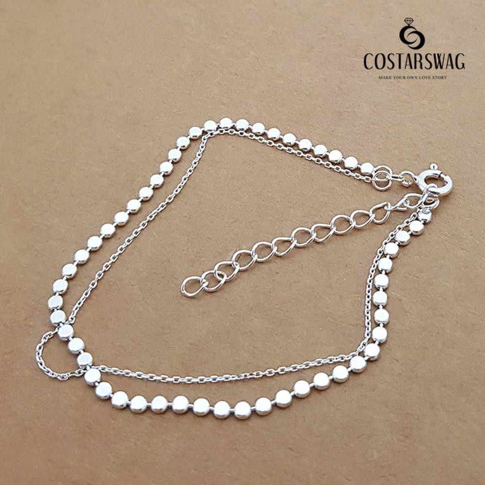 Genuine 925 silver flat ball chain two-row silver bracelet