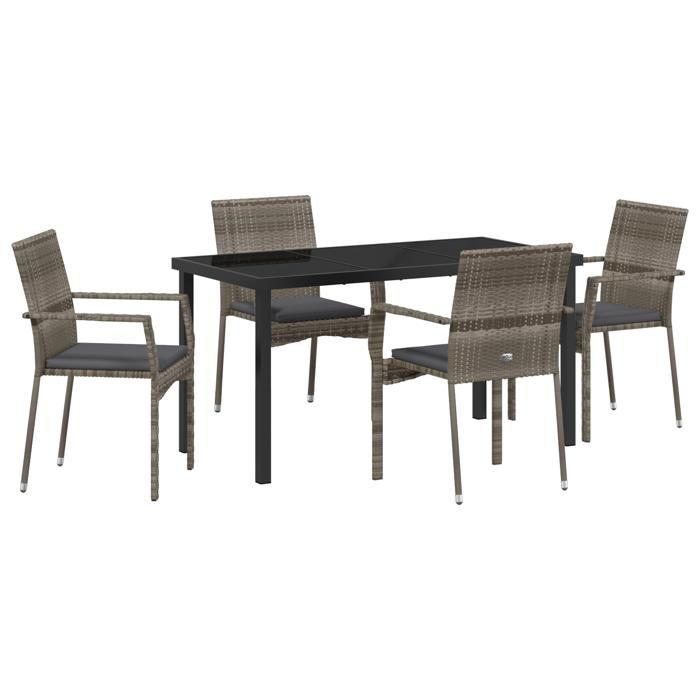 VidaXL Ensemble de Salle à Manger de Jardin 5 Pièces Avec Coussins Gris Poly Rattan 3380094