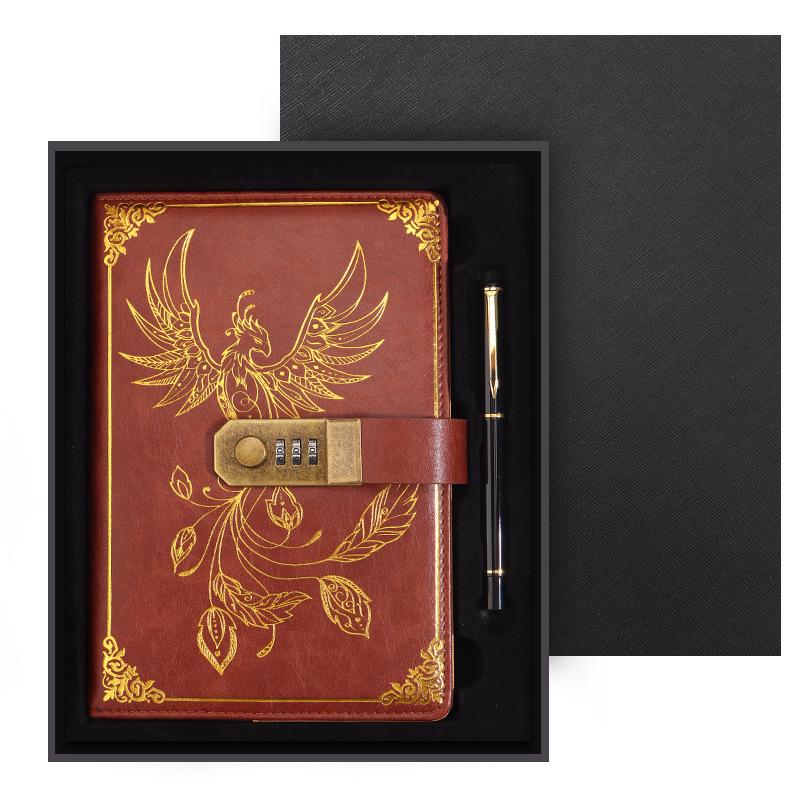 Zestaw notesu A5 w stylu retro z hasłem w pudełku prezentowym: Dziennik spotkań biznesowych z możliwością personalizacji logo.