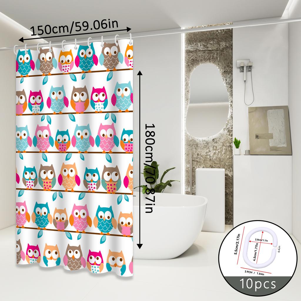 Owl Pattern Shower Curtain with Fun Animal Elements Design to Enhance the Bathroom Space, Shower Partition Curtain