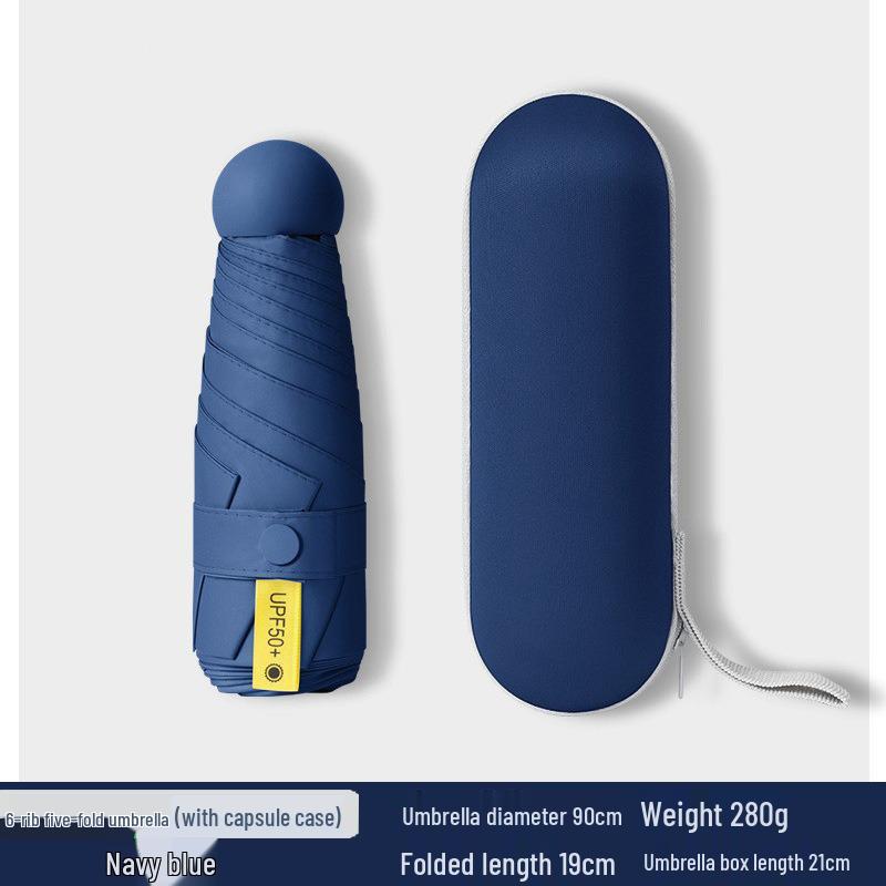 Women's Dual-Use Mini Umbrella: Compact Five-Fold Design, Thickened Fabric, Black Glue for UV Protection, Custom Logo Option