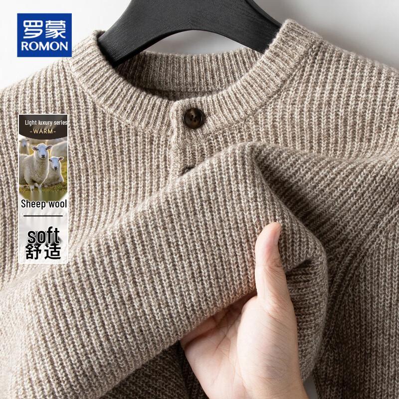 ROMON Men's Casual Crew Neck Wool-Blend Knit Sweater