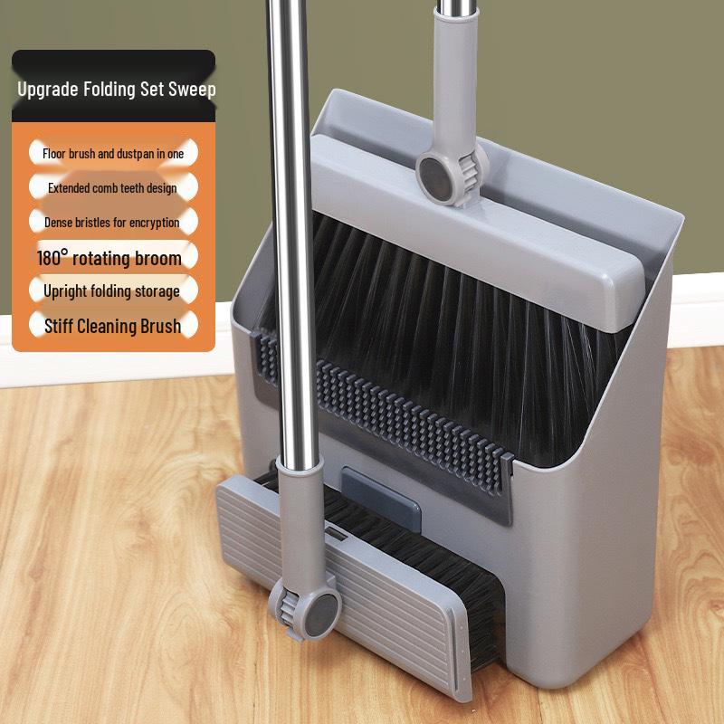 Compact Folding Broom & Dustpan Set with Soft Bristles for Household Cleaning