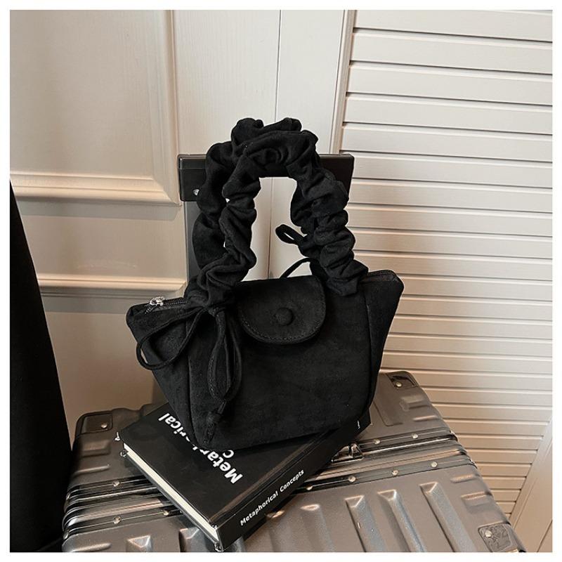 

Suede bag women s autumn and winter new niche matte retro messenger bag pleated shoulder bucket bag чёрный