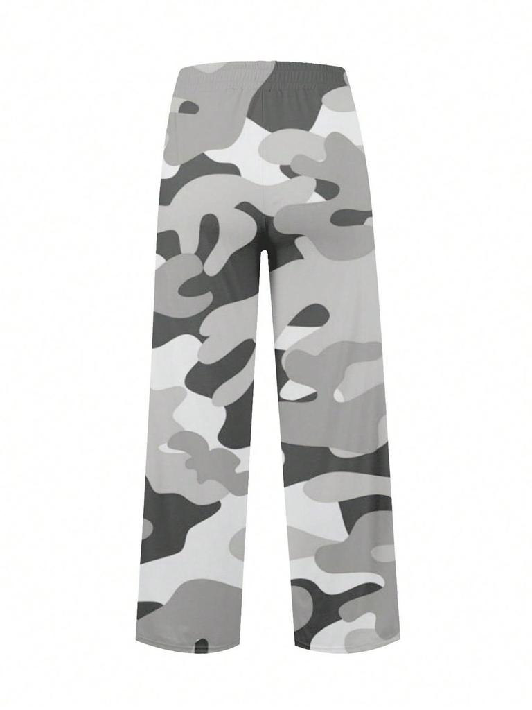 Damen Europäische & Amerikanische Camouflage Weitbeinige, Gerade Sportliche Freizeit-Hose