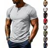 Men Mesh Henley Shirt Short Sleeve Three Buttons Casual Top