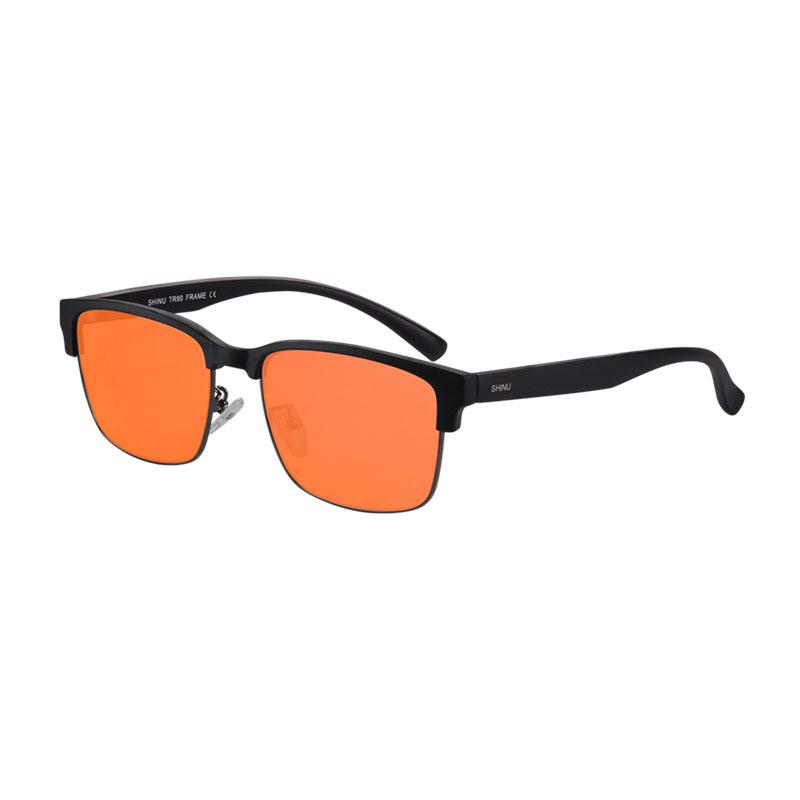Better Sleep Glasses Red Orange Lens Nighttime Blue Light Filter Glasses for Men Improve Insomnia Square Eyeglasses for Men