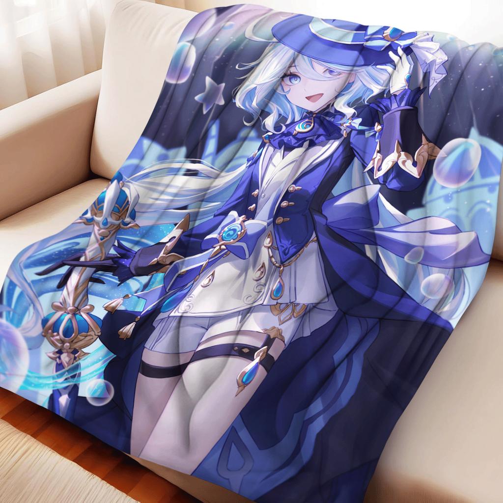 Game Genshin Impact Furina Flannel Blanket Warmth Soft Air Conditioning Otaku Blanket Multifunctional Decorative Blankets