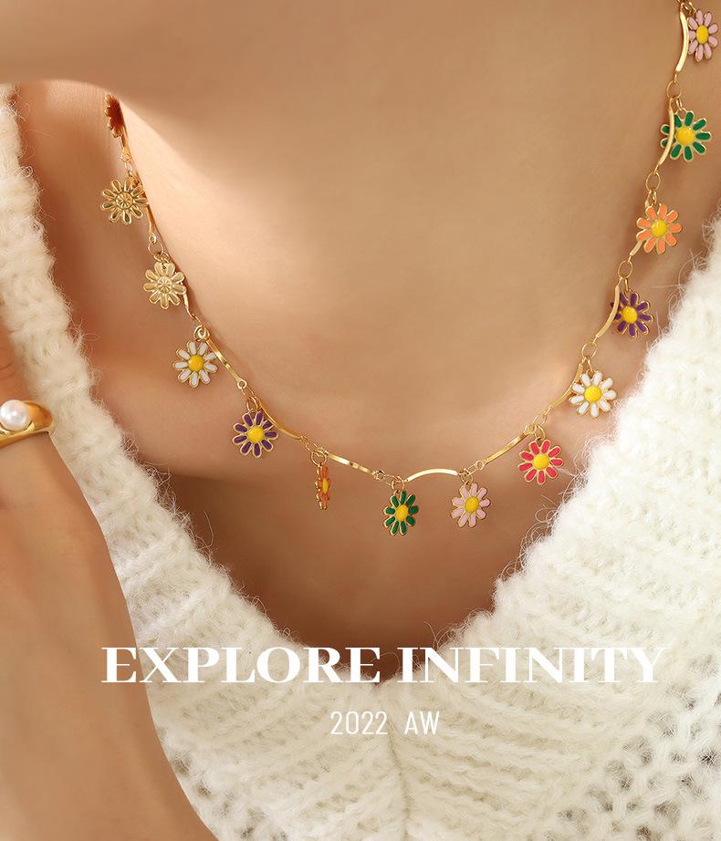 Niche Colorful Floral Drip Oil Pendant Necklace - Personalized Pastoral Autumn/Winter Style Jewelry