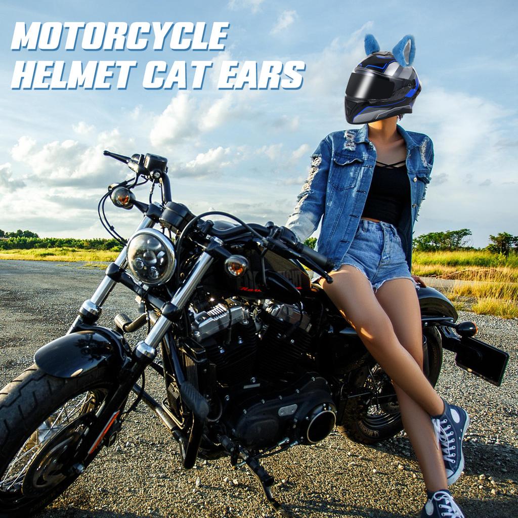 2Pcs Motorcycle Helmet Cat Ears, Cute Accessories for Snowboarding, Skiing and Biking Blue