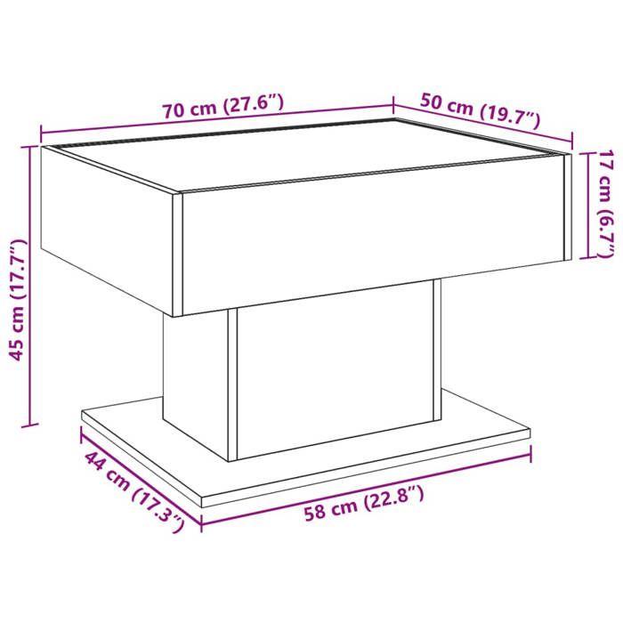 VidaXL Coffee Table with LED Black 70x50x45 Cm Engineered Wood, Side Table, Living Room Table, Side Table, End of 847533