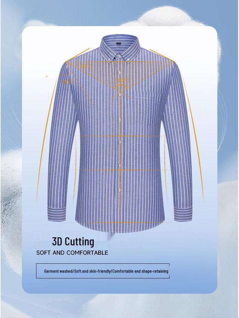 2025 Men's Striped Cotton Oxford Long Sleeve Button-Down Cardigan Shirt, Plus Size Available