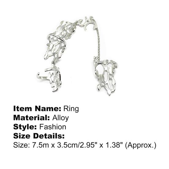 Chain Ring Flower Pattern Finger Jewelry Adjustable Women Chain Link Finger Ring for Wedding