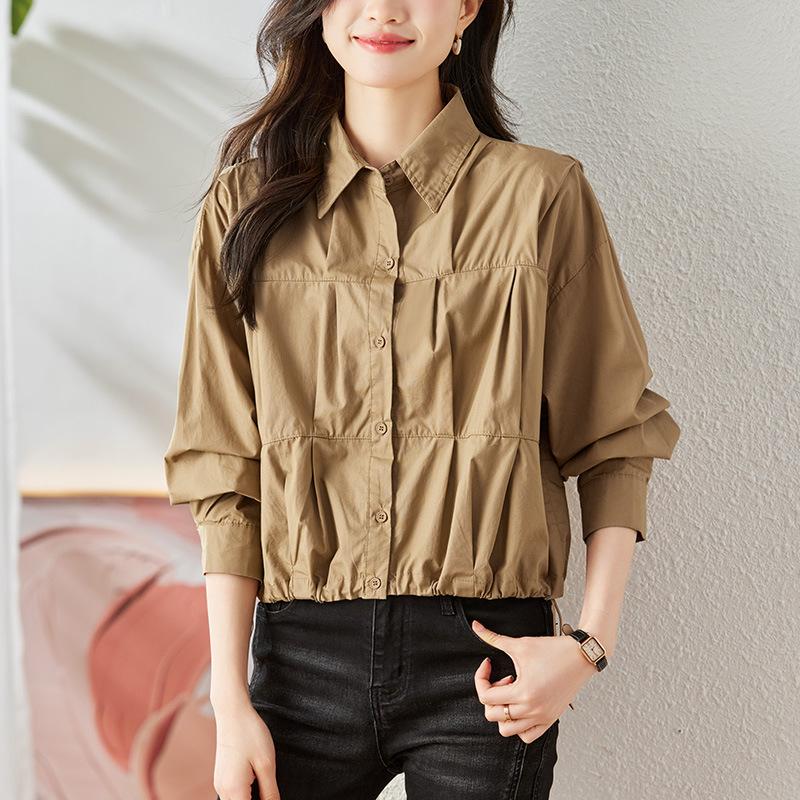 Drawstring Lapel Shirt Women's Autumn New Fashion Versatile Casual Foreign Style Shirt Jacket