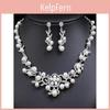 3pcs Alloy Set Womens Jewelry Pearls Rhinestones Flower Necklaces Earrings Evening Dress Accessories
