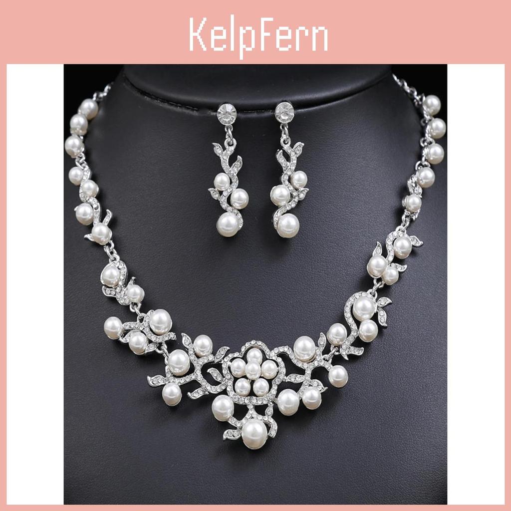 3pcs Alloy Set Womens Jewelry Pearls Rhinestones Flower Necklaces Earrings Evening Dress Accessories