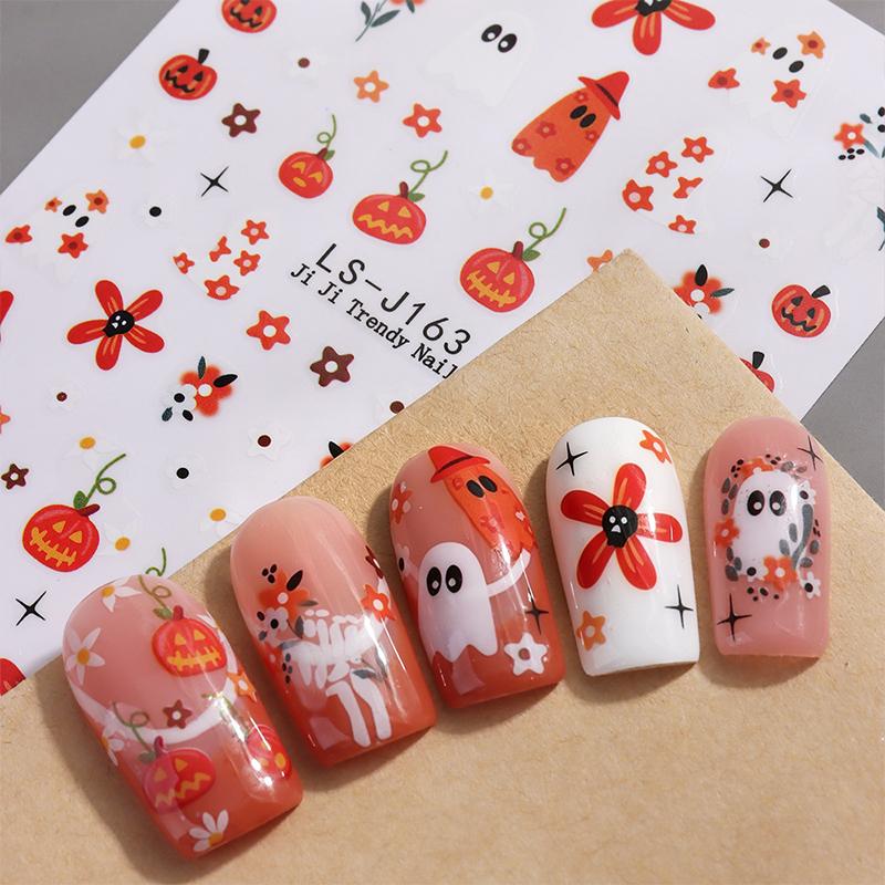 2Pcs Unique Design Halloween Nail Stickers Cartoon Devil Eye Ghost Skull Cat for Exclusive Halloween Party Nail Decor
