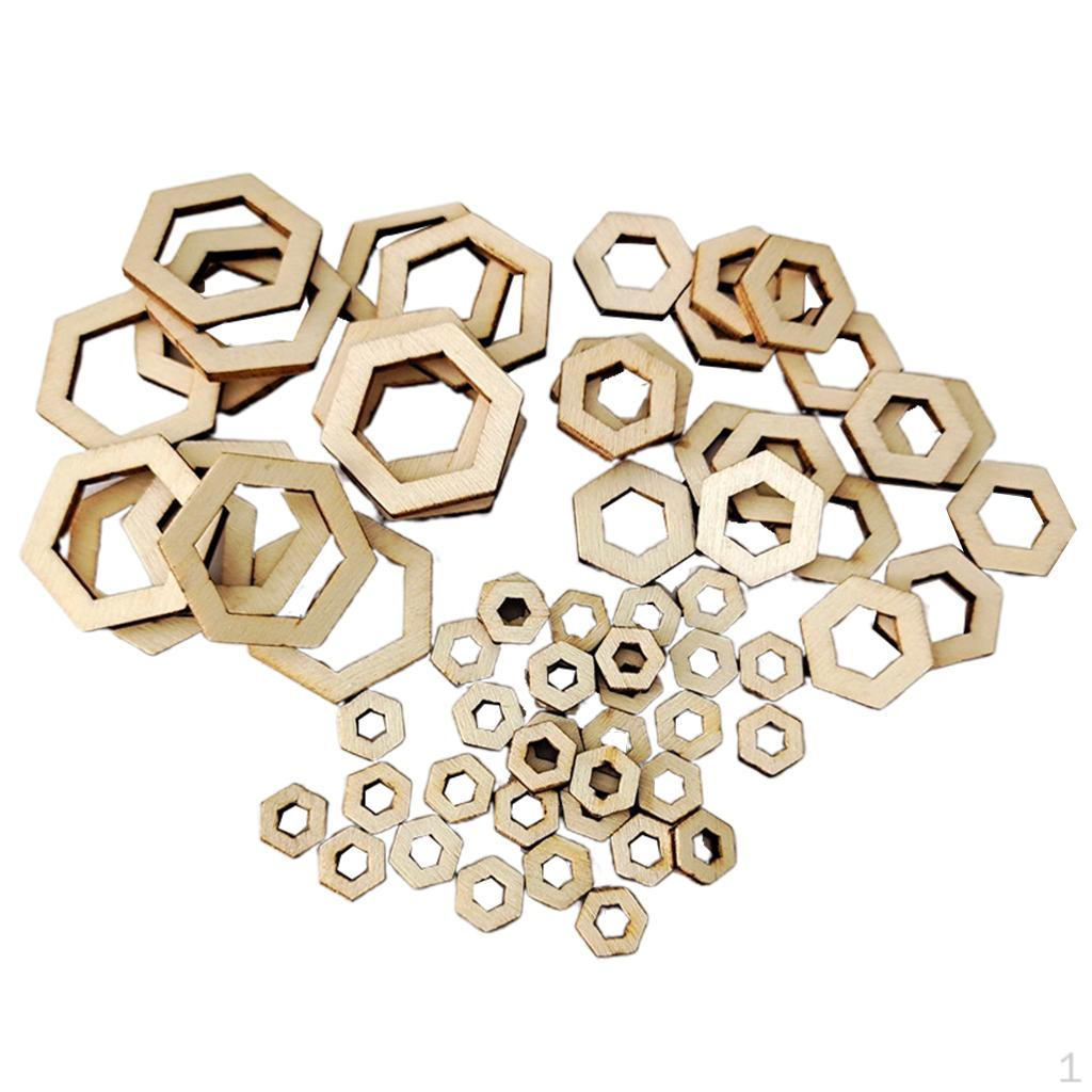 100 полых неокрашенных деревянных деталей Украшения для рукоделия Покраска дерева Столярное дело Hexagon