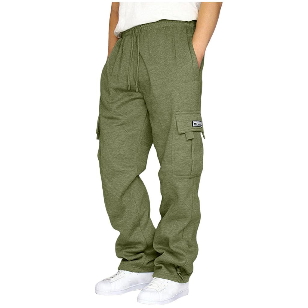 Men's Casual Multi Pocket Cargo Pants Loose Fit Workwear Trousers with Drawstring Waist and Adjustable Cuffs for Everyday Use