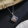 Copper Four-Leaf Clover Necklace with Multicolor Zirconia Petal Pendant and Delicate Chain