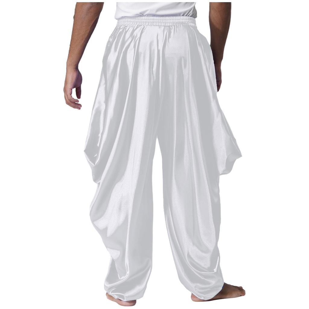 Herren Arabischer Prinz Haremshose Elastischer Bund Satiniere Weite Hose Cosplay Modebekleidung