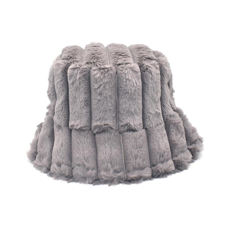 Winter Warm Rabbit Ladies Large Outdoor Terry Towelling Faux Fur Vintage Girls Plush Fur Thicken Stripe Bucket Cap Hat