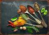 Kitchen Themed Wall Art Decor Colorful Spice and Spoon In Table Metal Tin Sign Food Cooking Ingredients Metal Art Print Decor