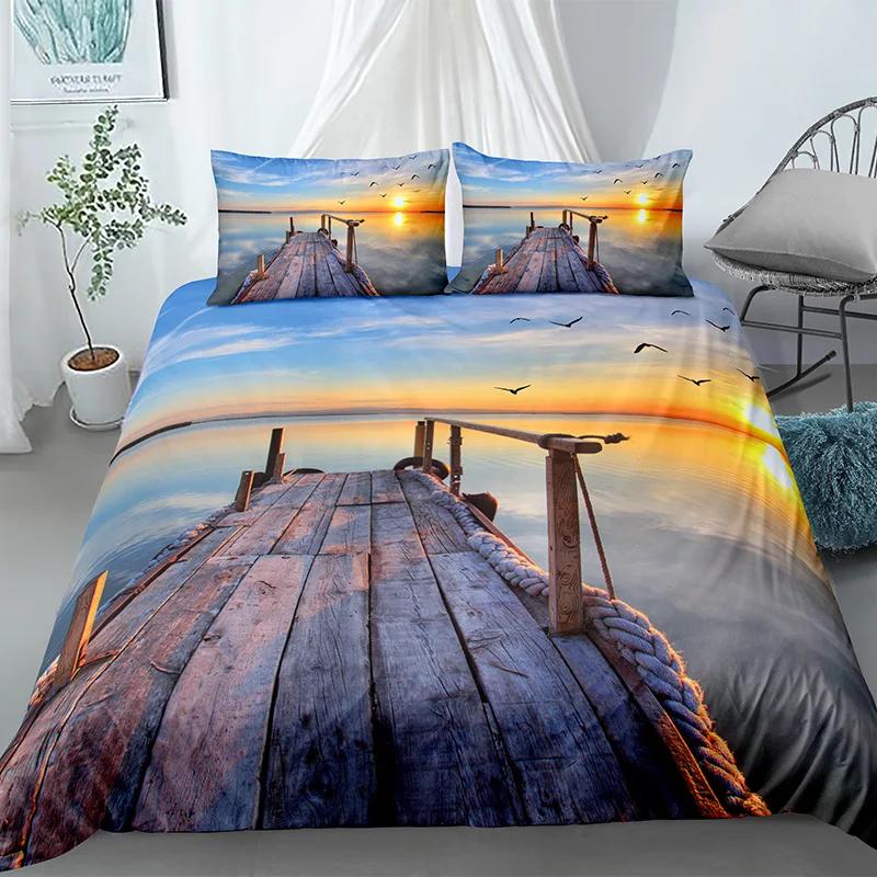 Tree And Sunset Duvet Cover Sets Landscape Mountain Tropical Trees Bedding Set Starry Sky Comforter Cover 2/3Pcs Queen King Size
