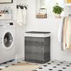 SONGMICS Handwoven Laundry Basket, 90L Synthetic Rattan Clothes Hamper with Lid and Handles, Foldable, Removable Liner Bag, Grey