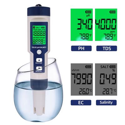 5 In 1 Digital PH TDS EC Meter Salinity Temperature Tester Conductivity Water Filter Purity Pen with Backlight