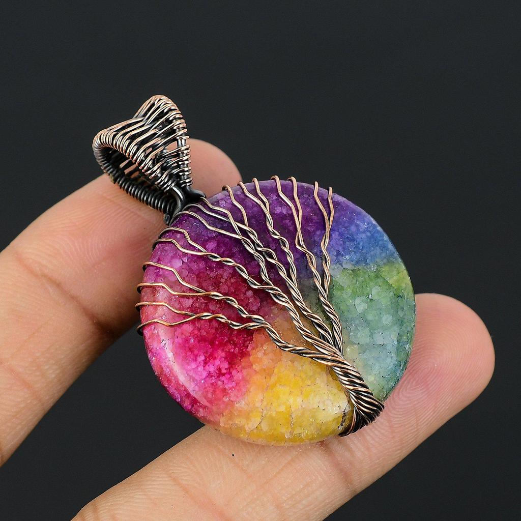 Tree Of Life Rainbow Solar Quartz 999 Copper Wire Wrapped Pendant, Handmade Gemstone Pendant Jewelry, Gifts For Wife Brand New Pendant