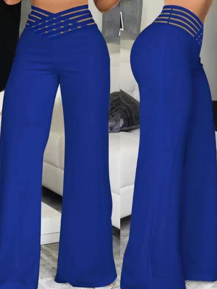 "2023 European & American Women's High Waist Hollow Belt Flared Trousers - Chic & Casual Wide Leg Design"