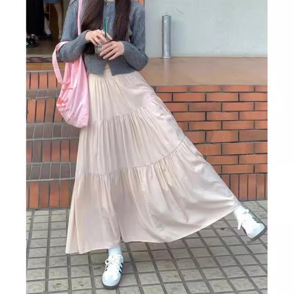 Women's Elastic Waist Maxi Skirt A Line Tiered Skirt Sweet French Vacation Summer Skirt