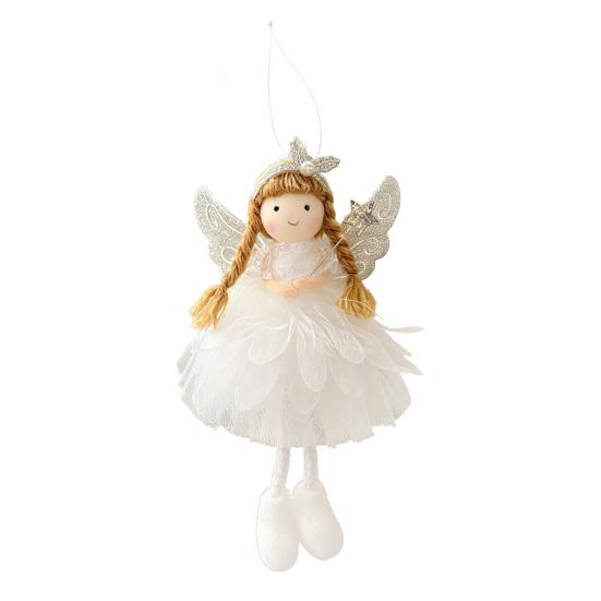 Fairy Tale Ornaments Angel Doll Pendant with Lace Mesh Skirt And Glitter Wings, Decorative Elegant Party Favors Christmas Tree Hanging Ornament