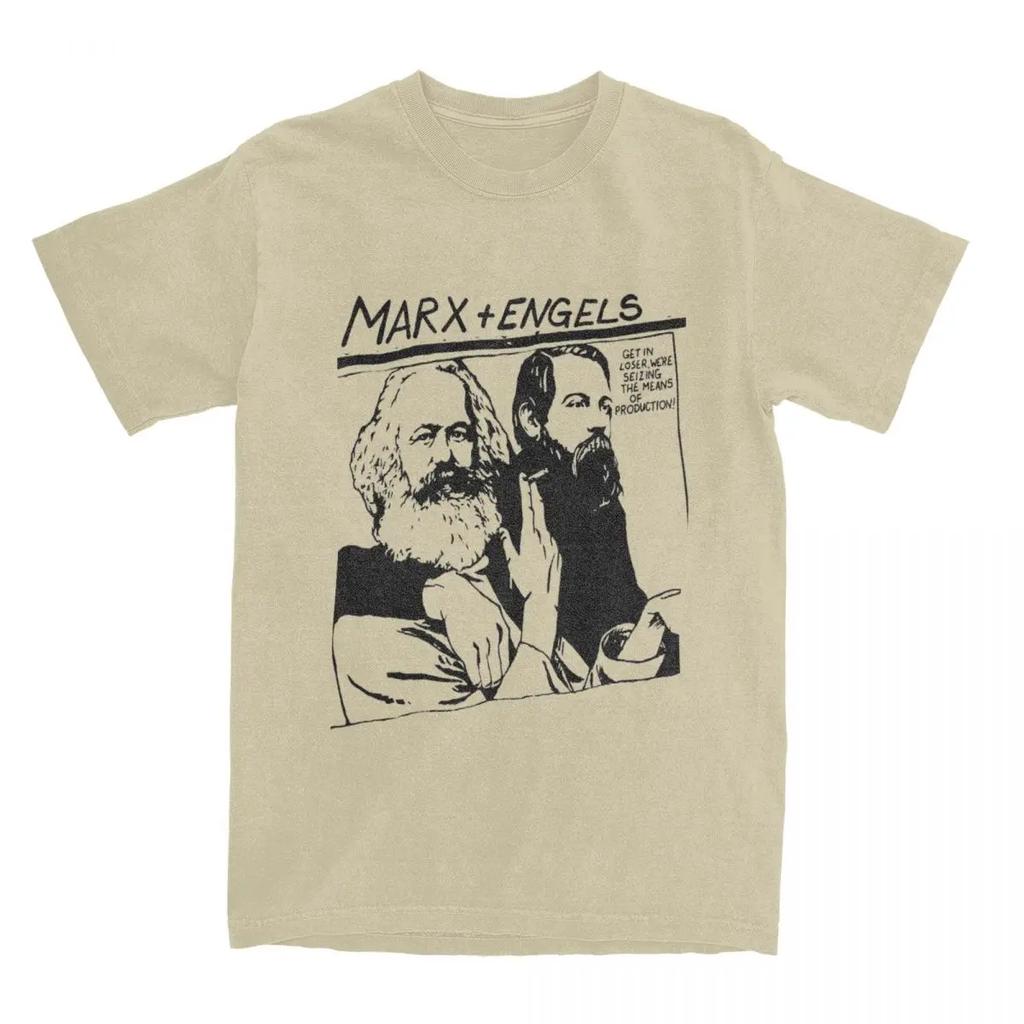 Kurzarm Marxistische Meme T-Shirts Rundhals Kleidung Druck Herren T-Shirt Marx und Engels Vintage 100% Baumwolle T-Shirt
